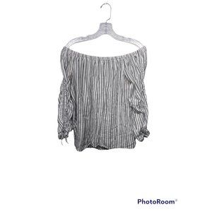 Doe & Rae Medium Stripe Off Shoulder Ruched Top